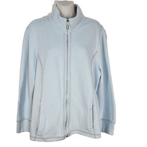 Chico's Weekends Jacket Womens Size 2 Large Full Zip Pockets Knit Mock Neck Blue